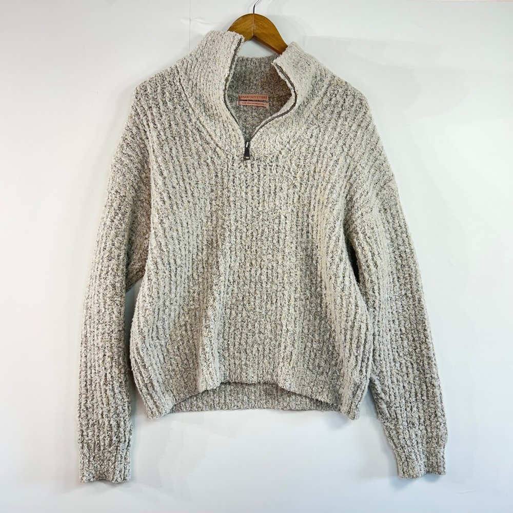 Urban Outfitters Gorpcore Boucle Quarter Zip Sweater XS Neutral Chunky‎ Knit